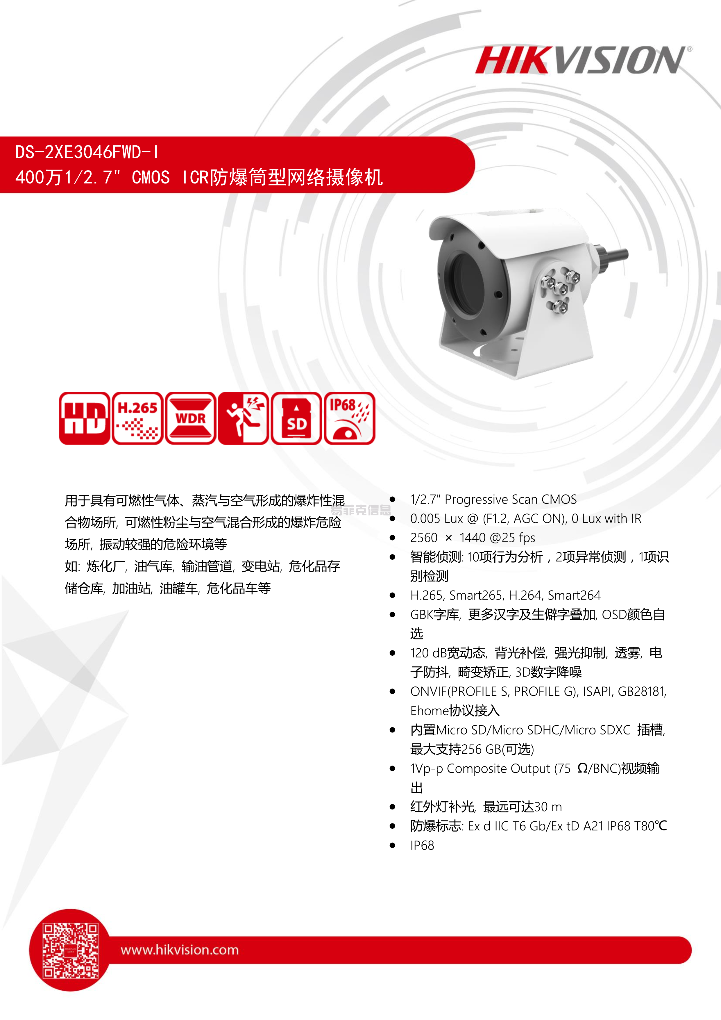 防爆筒型网络摄像机/DS-2XE3046FWD-I(图1)